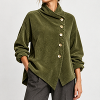 Haystacks Asymmetric Corduroy Top - Army Green
