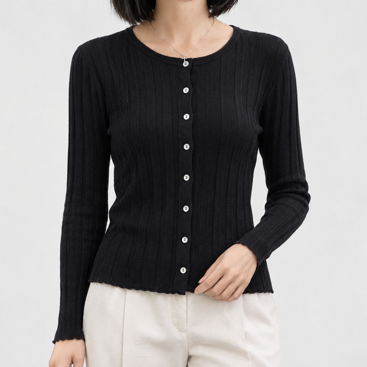 Raydale Ribbed Cardigan - Black