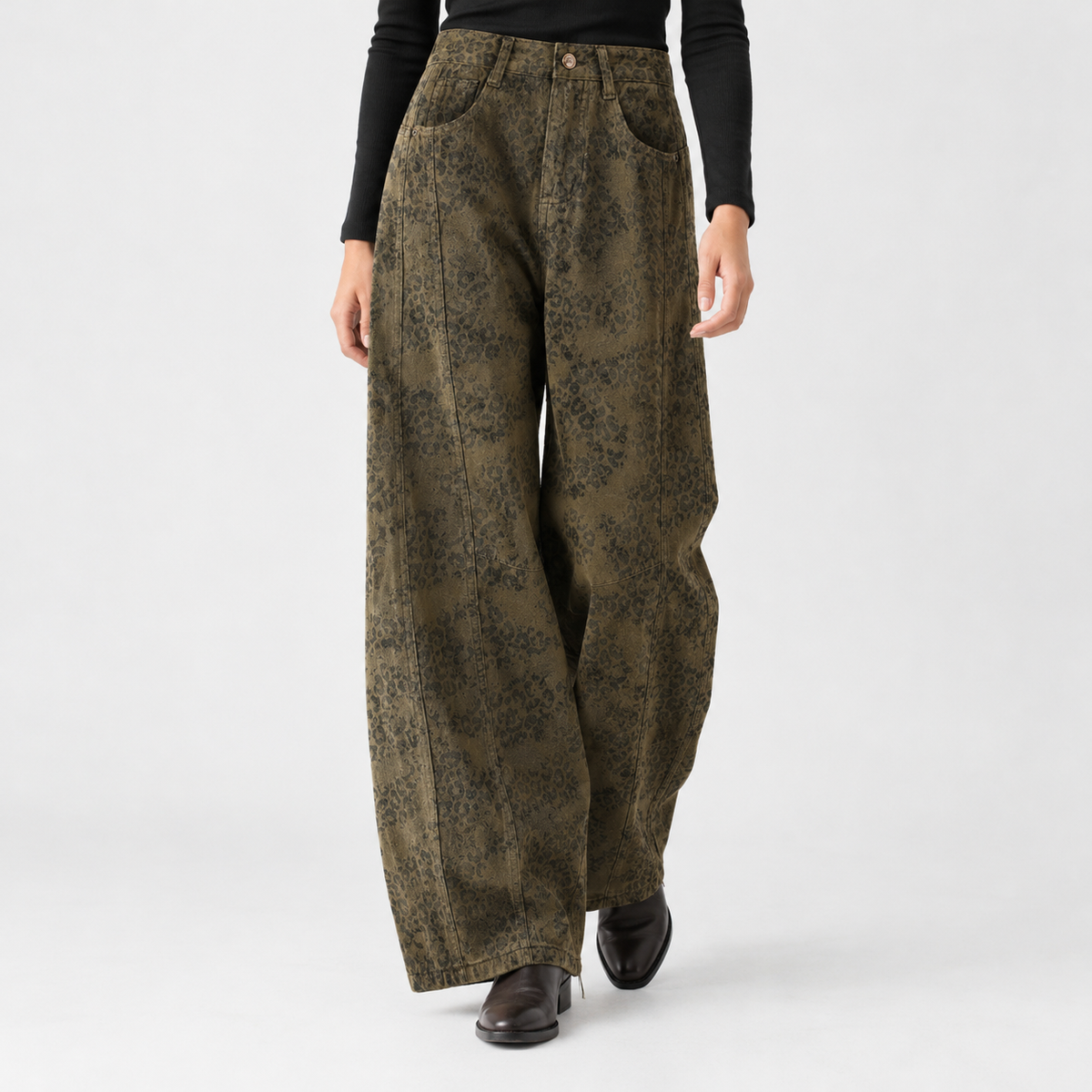 Ilsington Wide Leg Pants - Dark Khaki Jacquard