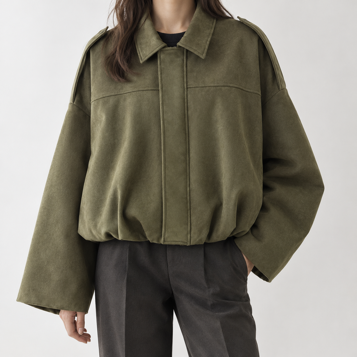 Belstone Suede Bomber Jacket - Army Green