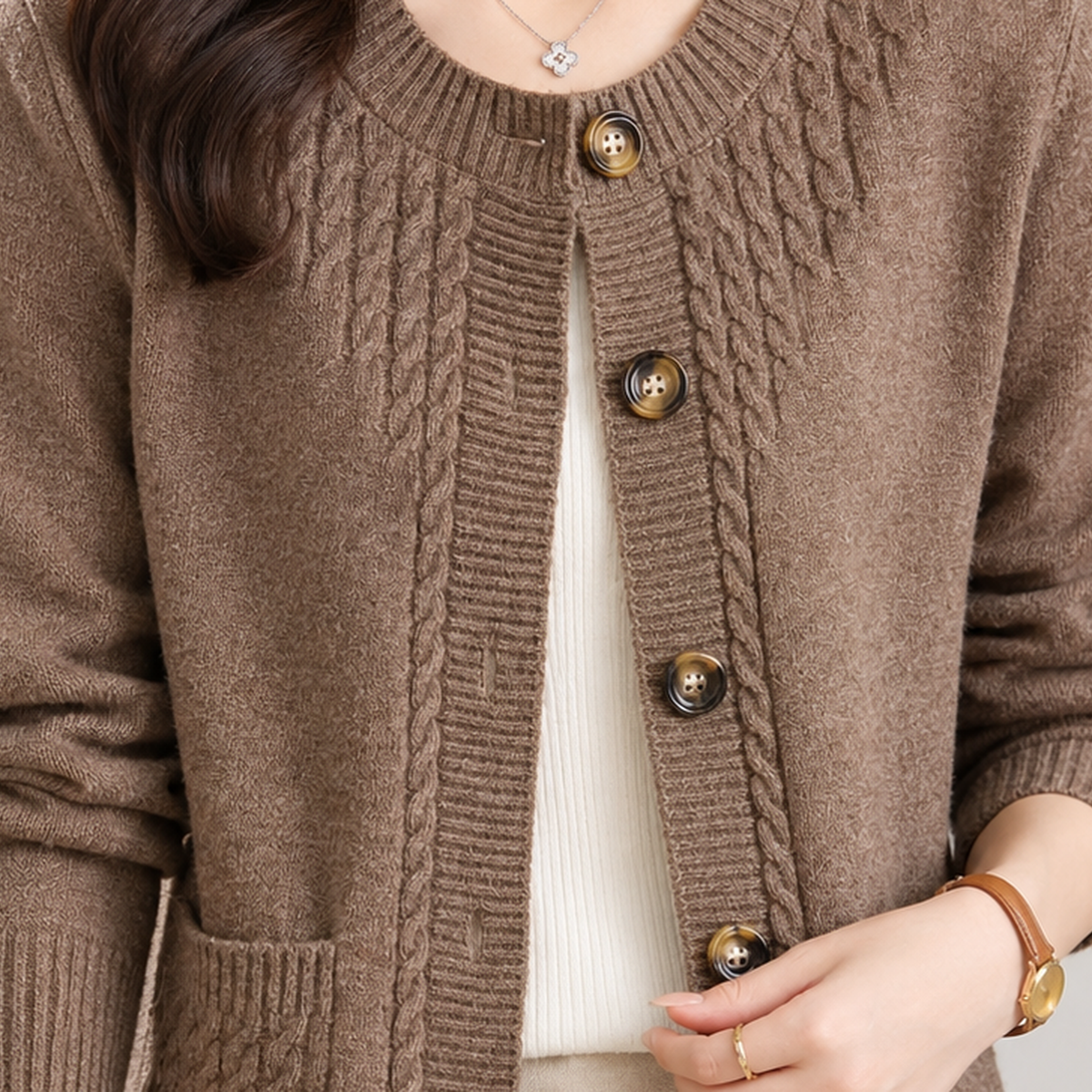 Borrowdale Cable Knit Cardigan - Lead Product Detail