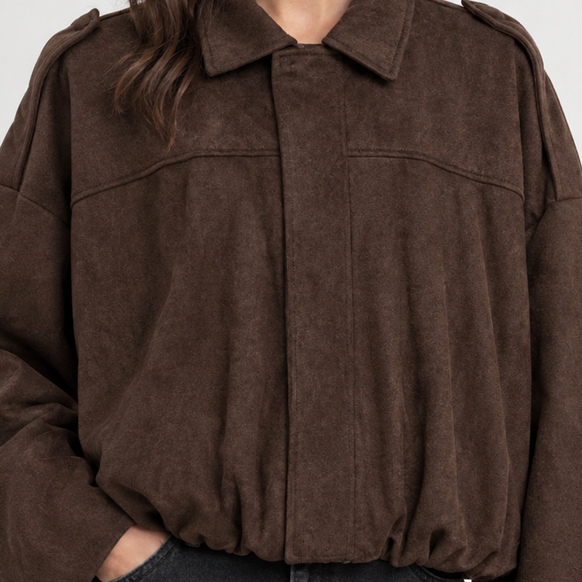 Broadbottom Suede Bomber Jacket - Lead Product Detail