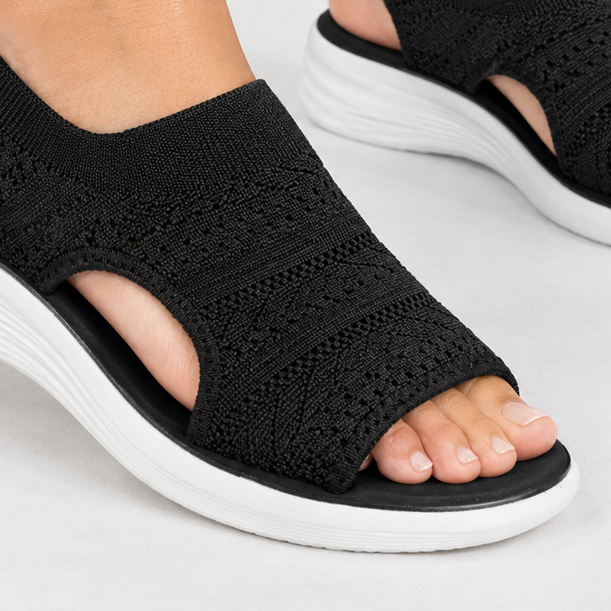 Kingham Knit Wedge Sandals - Lead Product Detail