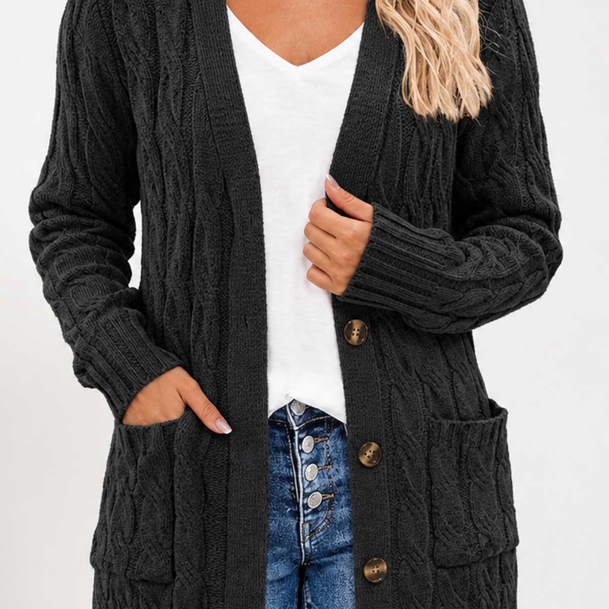 Thurlstone Cable Knit Cardigan - Lead Product Detail