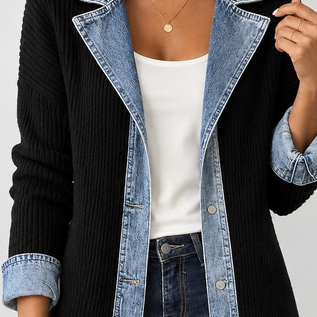 Briggswath Ribbed Denim Jacket - Lead Product Detail