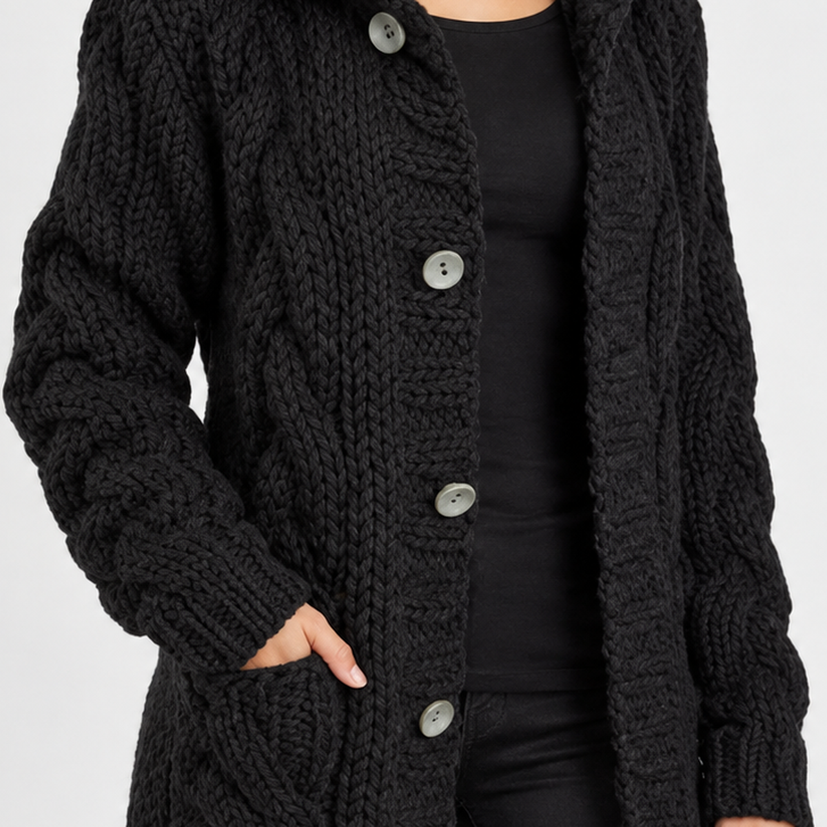 Yondercott Hooded Cable Cardigan - Lead Product Detail