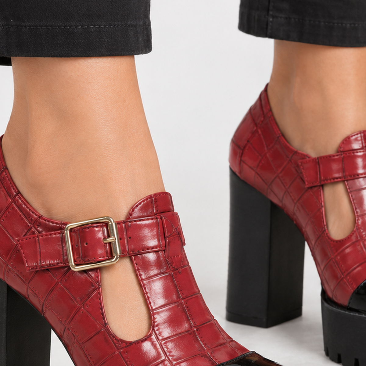 Galphay Croc Embossed Heels - Lead Product Detail