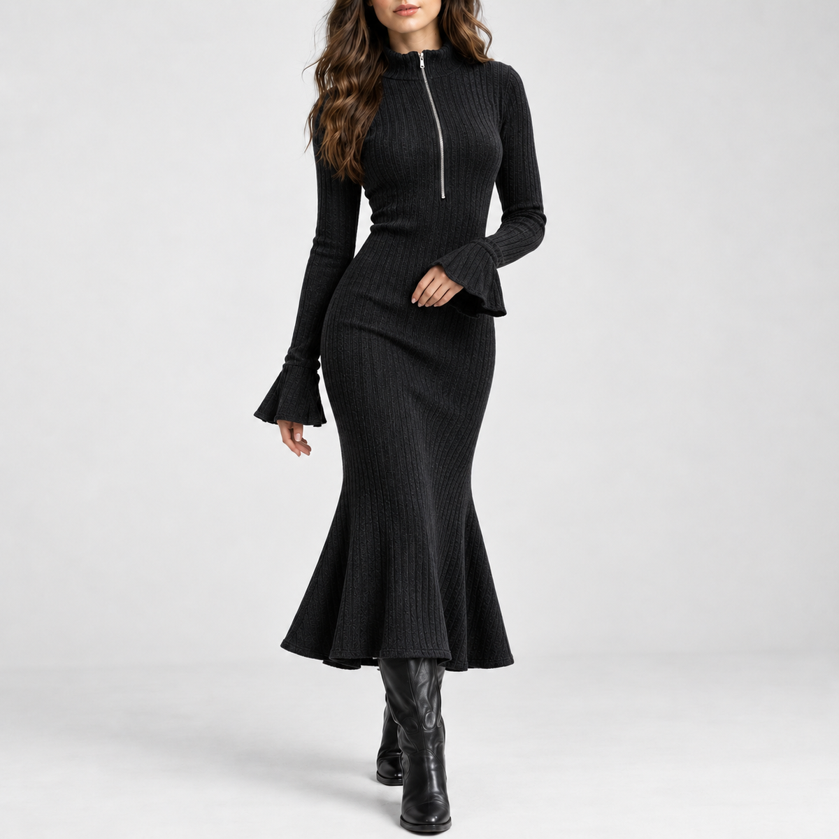 Slaidburn Ribbed Zip Dress - Black