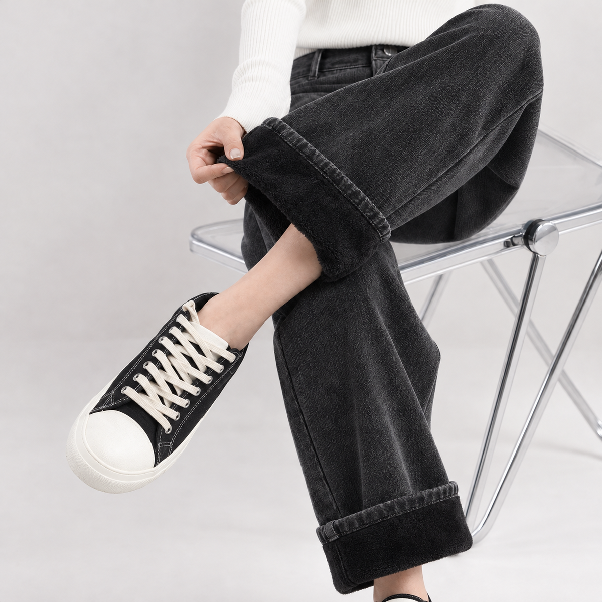 Hackforth Wide Leg Jeans - Black Gray