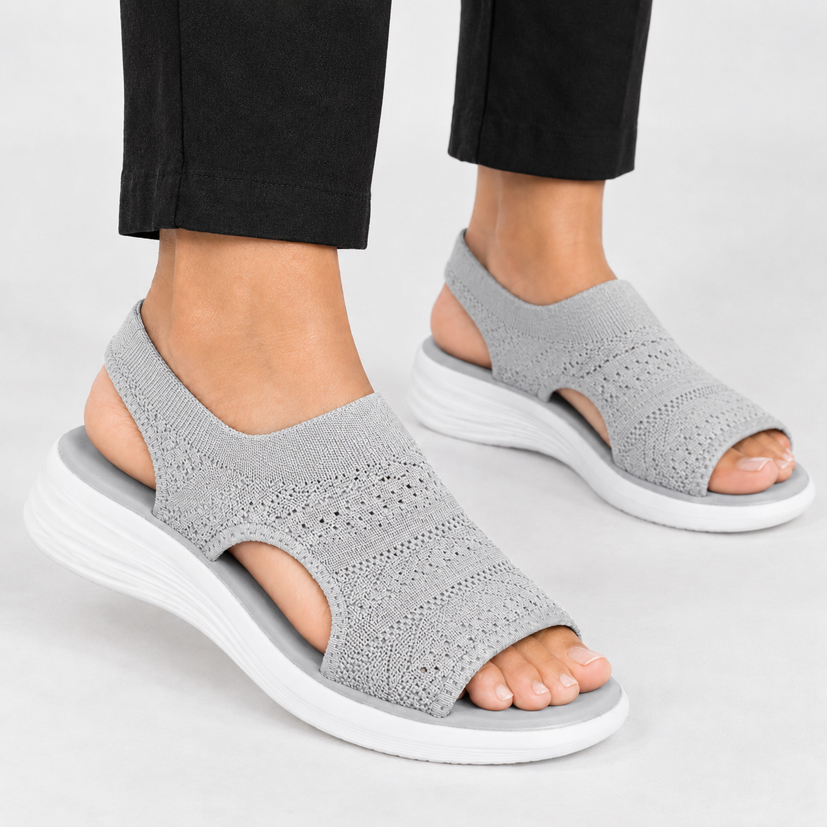 Kingham Knit Wedge Sandals - Gray