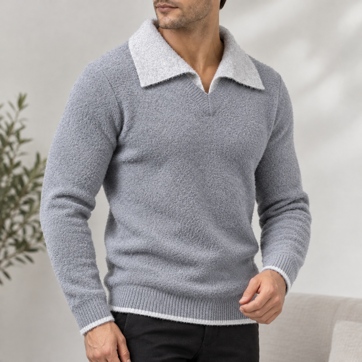 Hawsker Contrast Collar Sweater - Gray