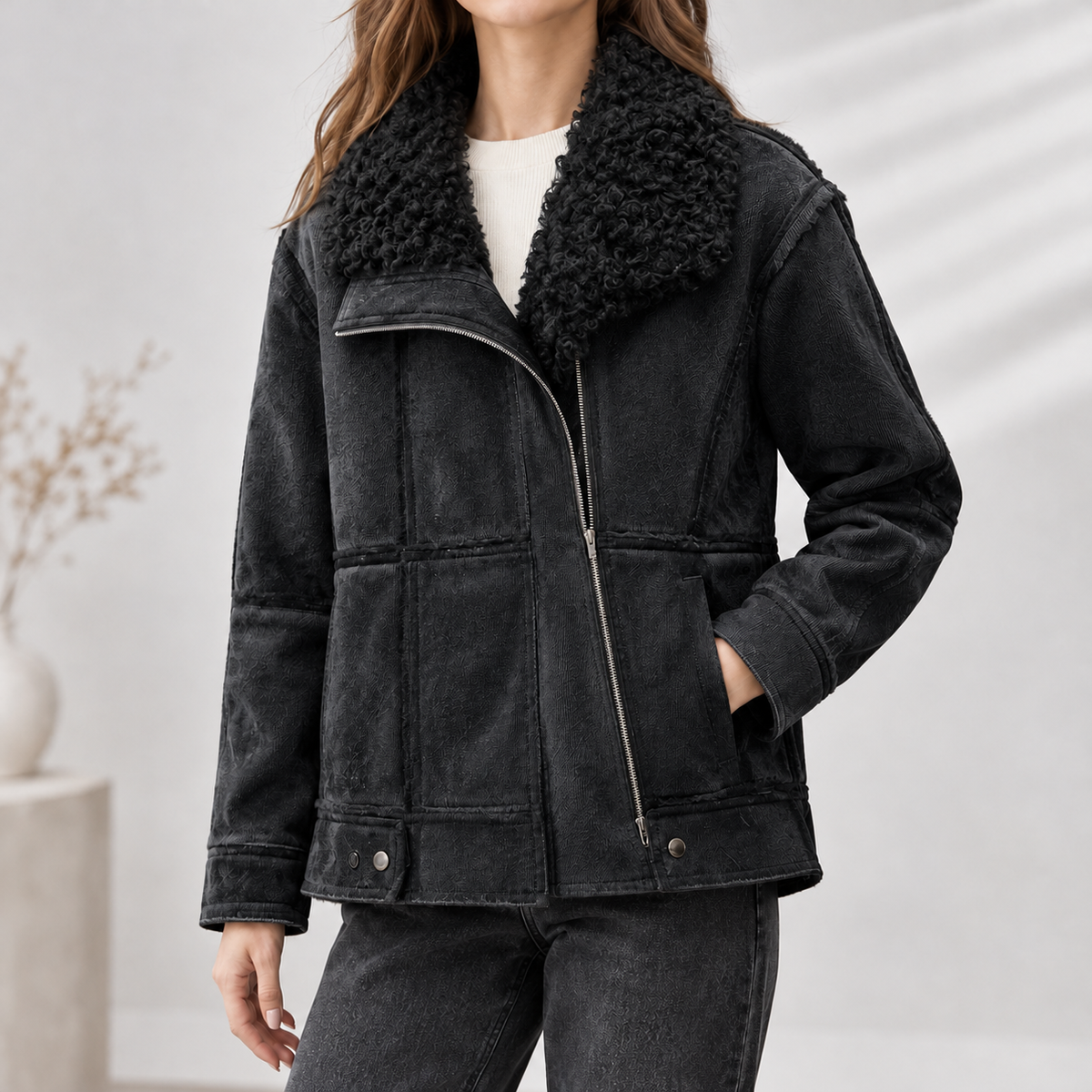 Westleigh Curly Collar Jacket - Black