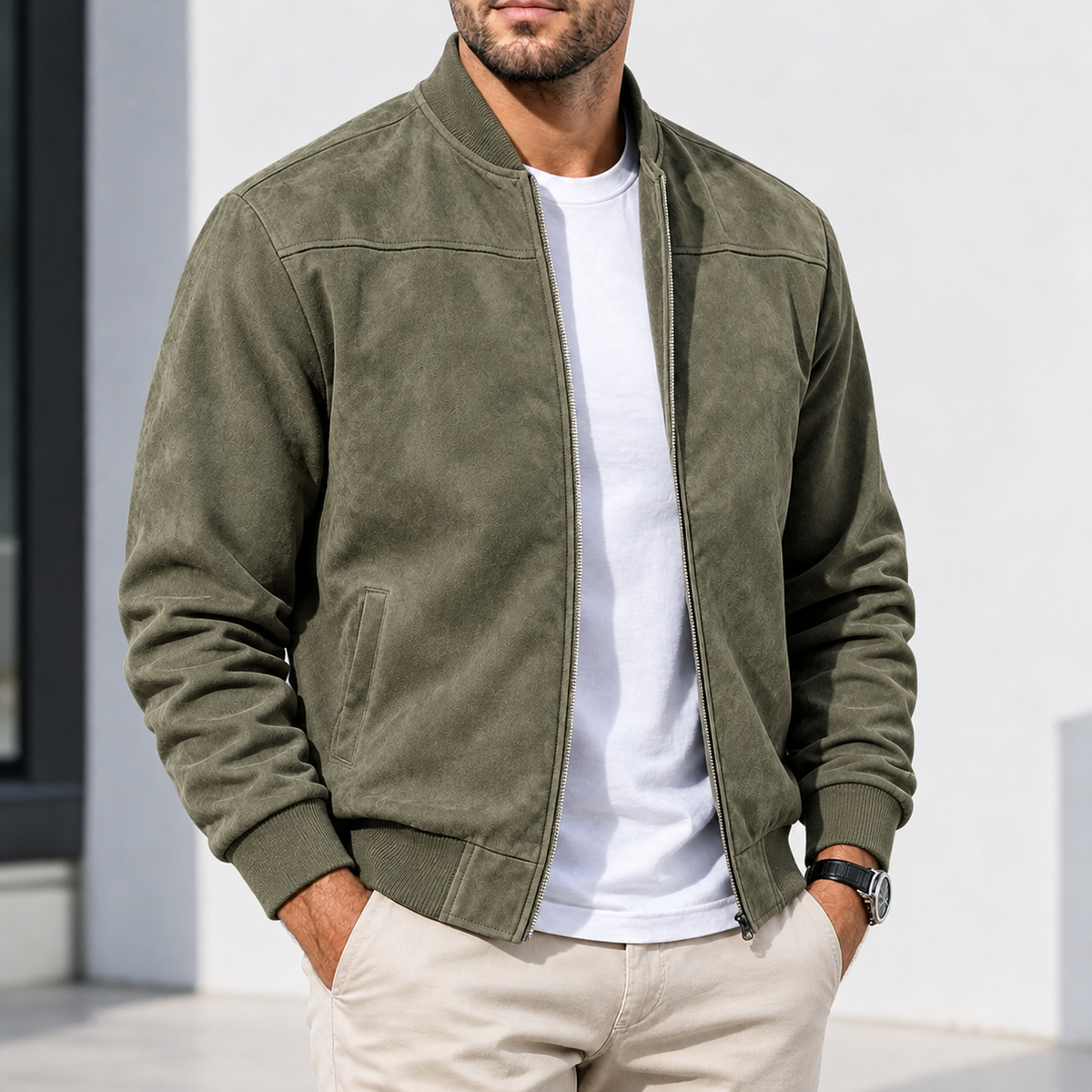 Risbury Suede Bomber Jacket - Army Green