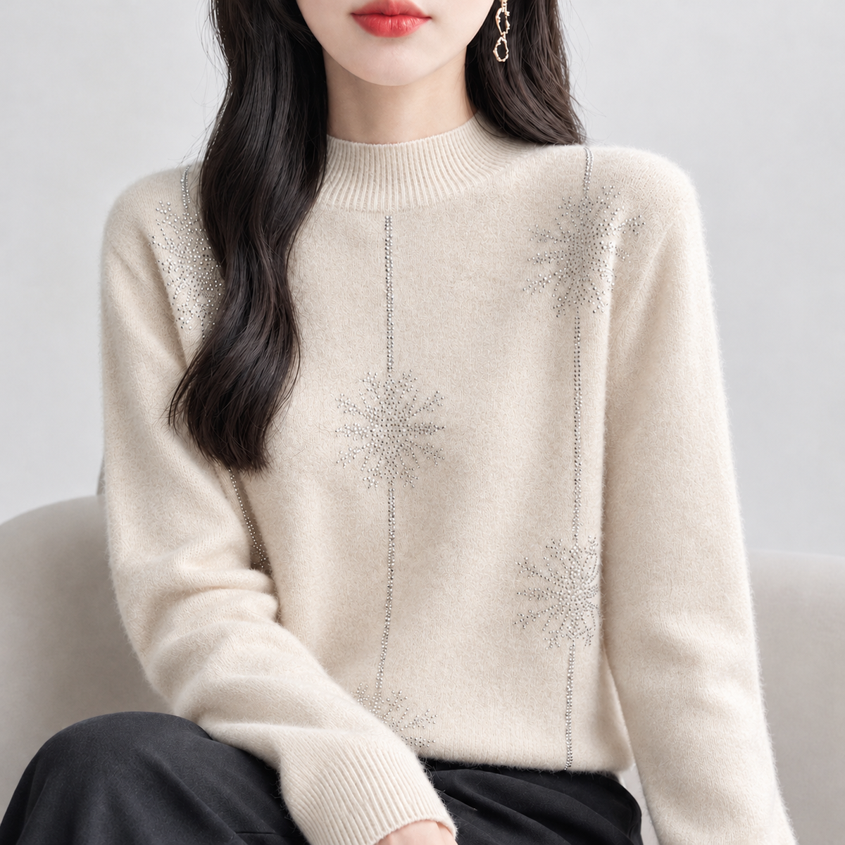 Waitby Rhinestone Sweater - Beige