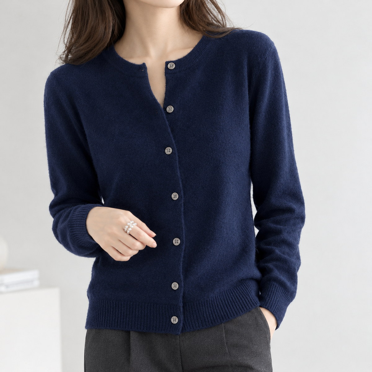 Ennerdale Crew Neck Cardigan - Navy Blue
