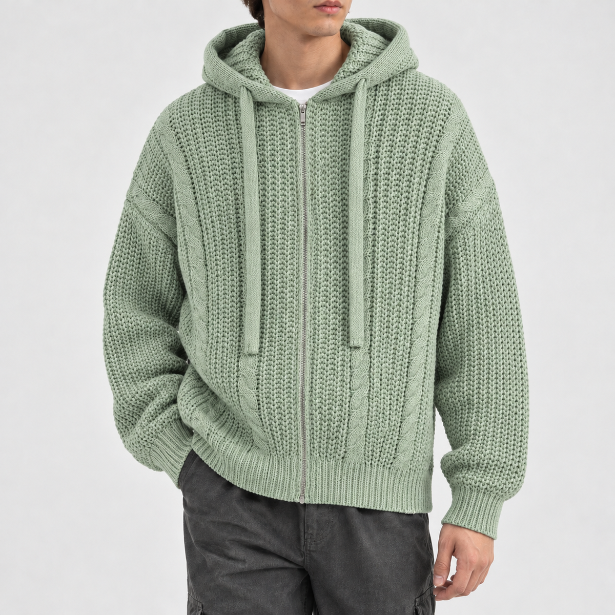 Alverton Cable Knit Hoodie - Green