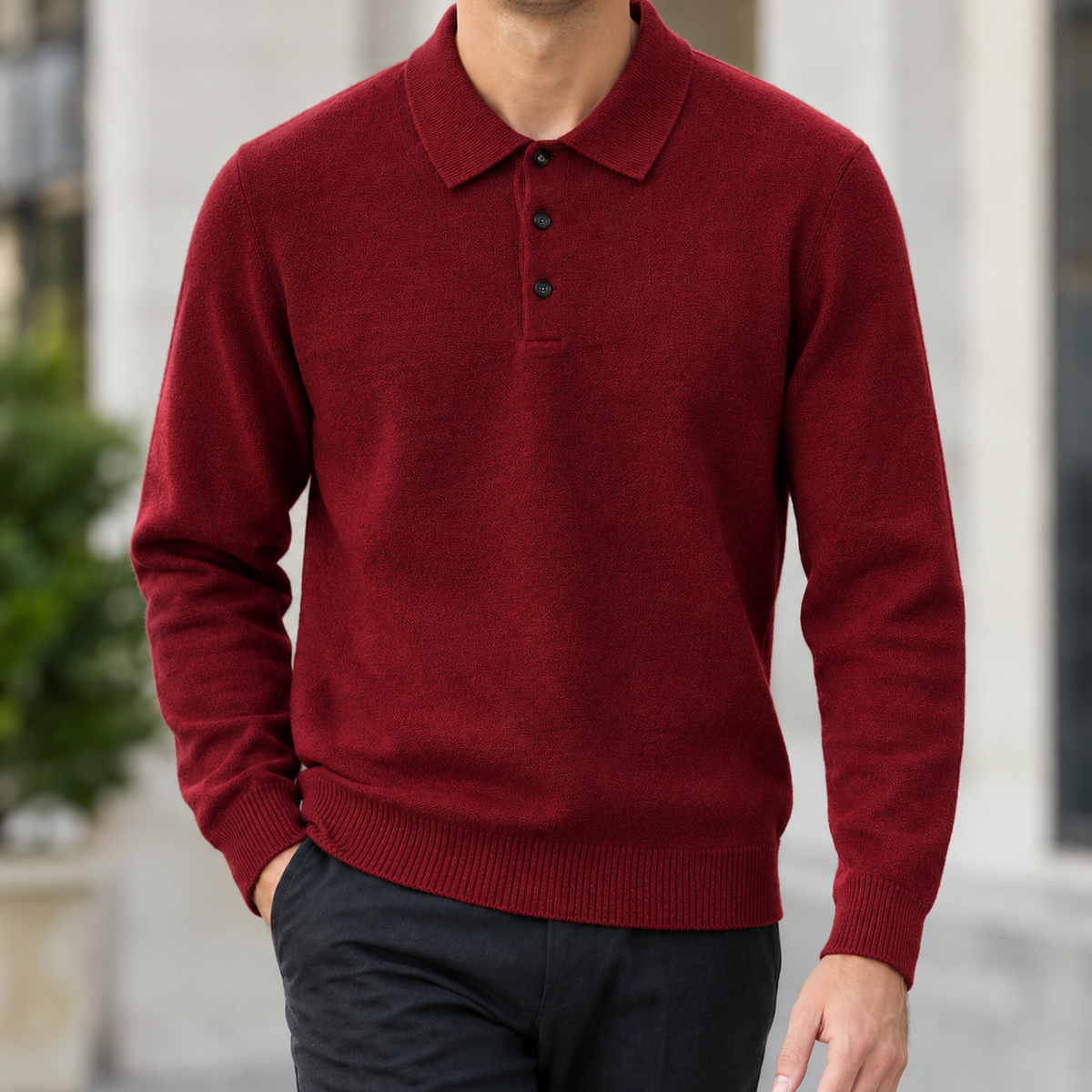Branxton Polo Collar Sweater - Wine Red