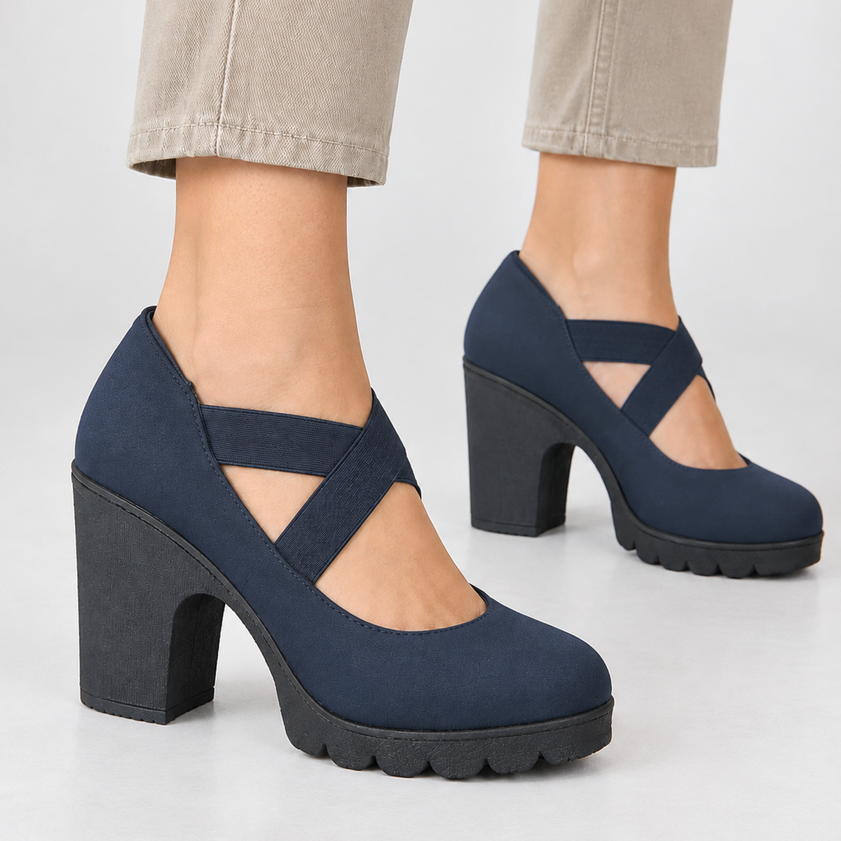 Staithes Cross Strap Heels - Navy Blue