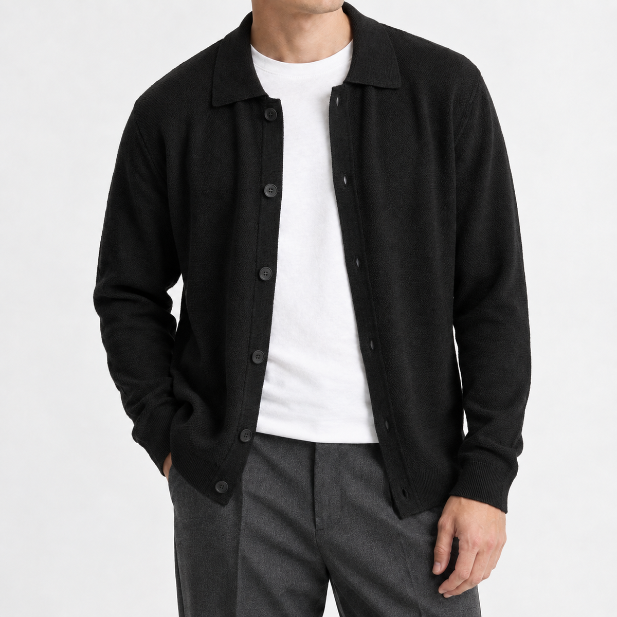 Knox Textured Cardigan - Black