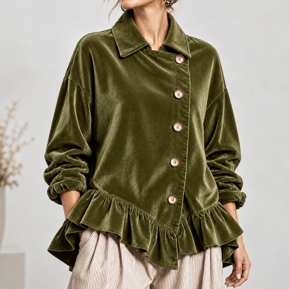Blainslie Ruffle Hem Jacket - Green