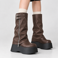 Holnest Buckle Platform Boots - Brown