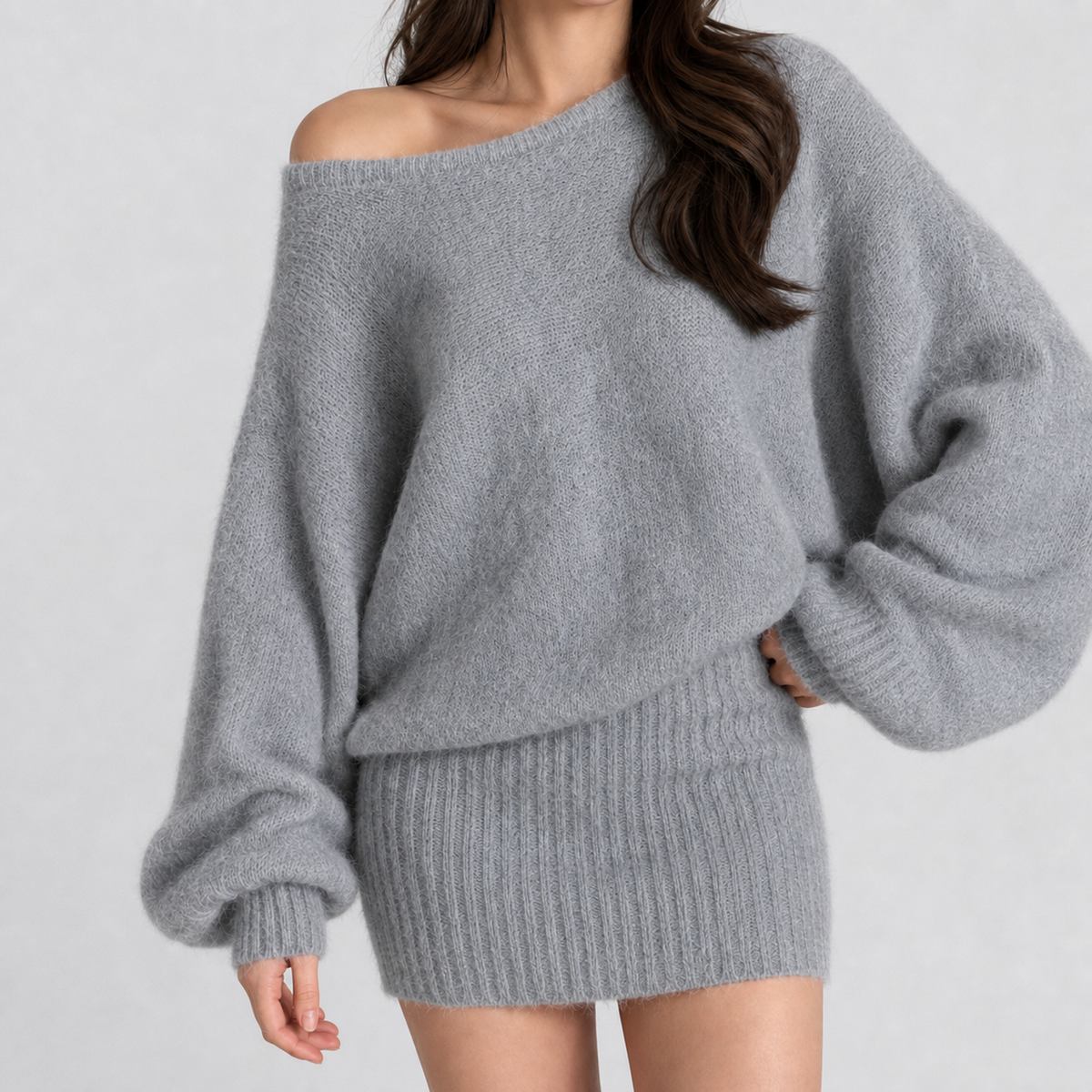 Paula Off-Shoulder Knit Set - Gray