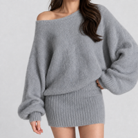 Paula Off-Shoulder Knit Set - Gray