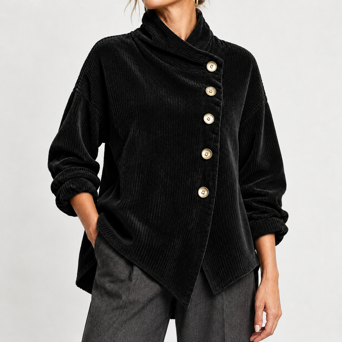 Haystacks Asymmetric Corduroy Top - Black