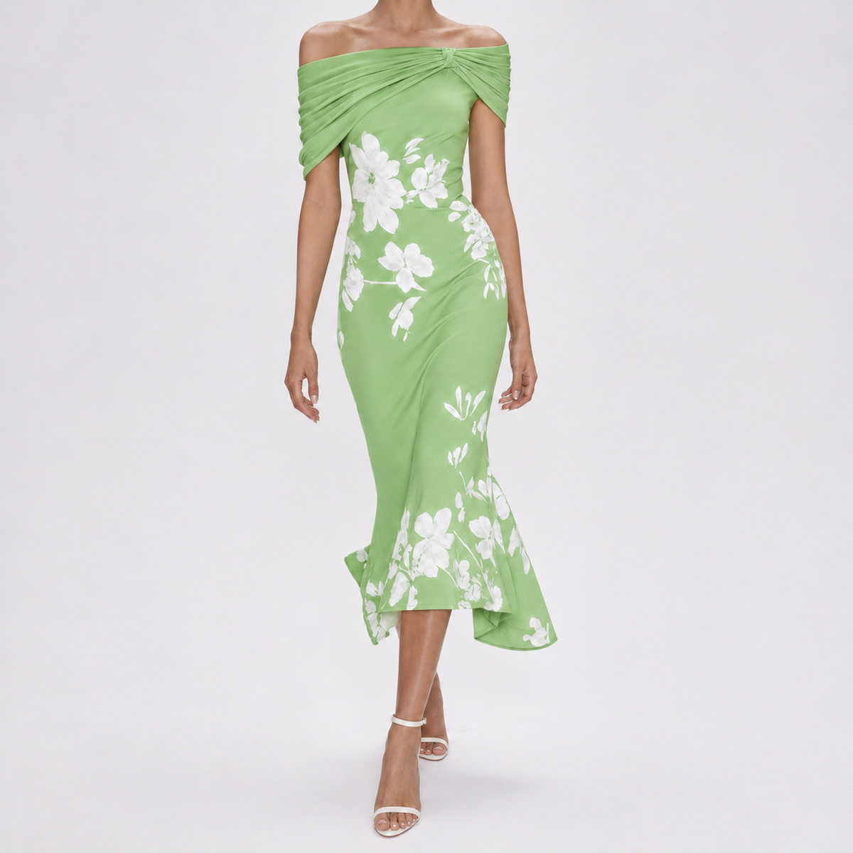 Burford Off-Shoulder Midi Dress - Light Green