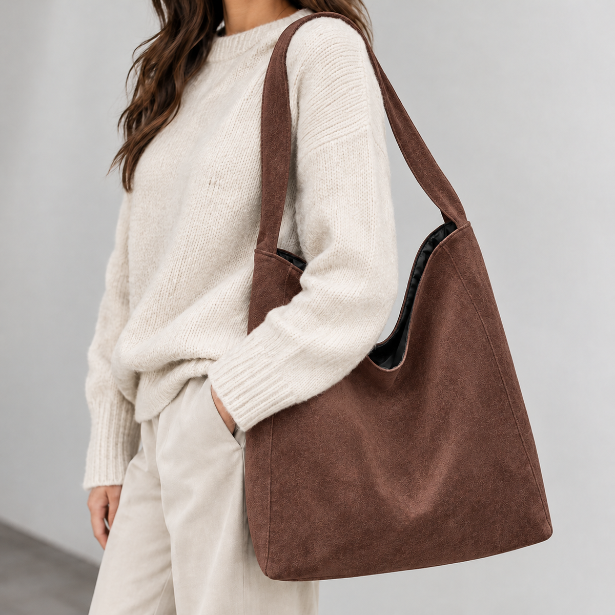 Trevollard Slouchy Suede Tote - Dark Brown