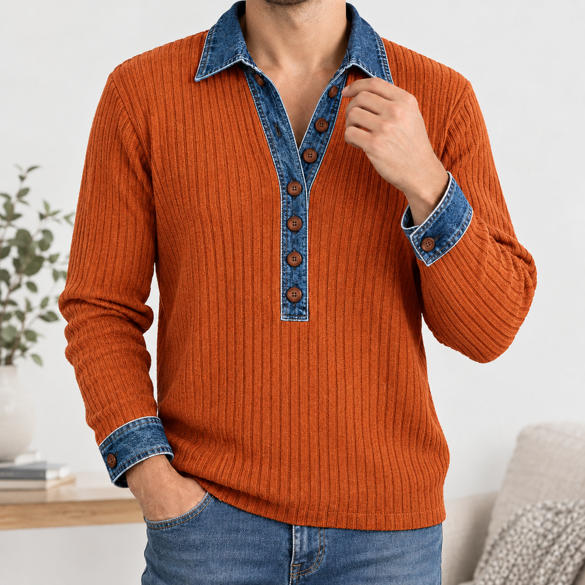 Marco Denim Collar Top - Orange
