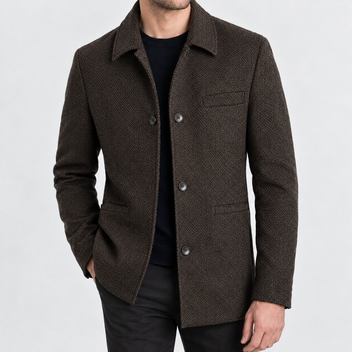 Laceby Button Jacket - Chenille-black Brown A