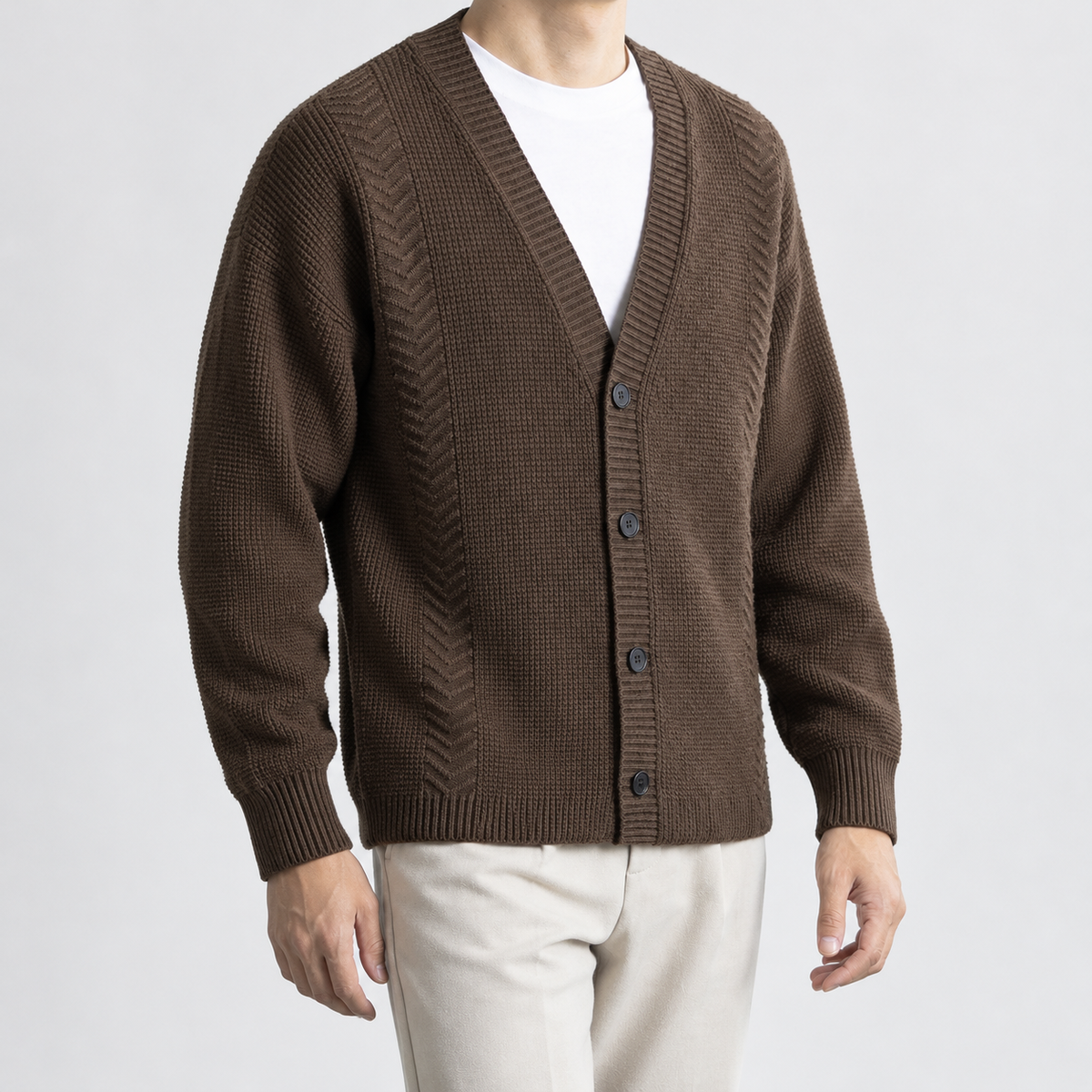 Netherstoke Waffle Knit Cardigan - Coffee