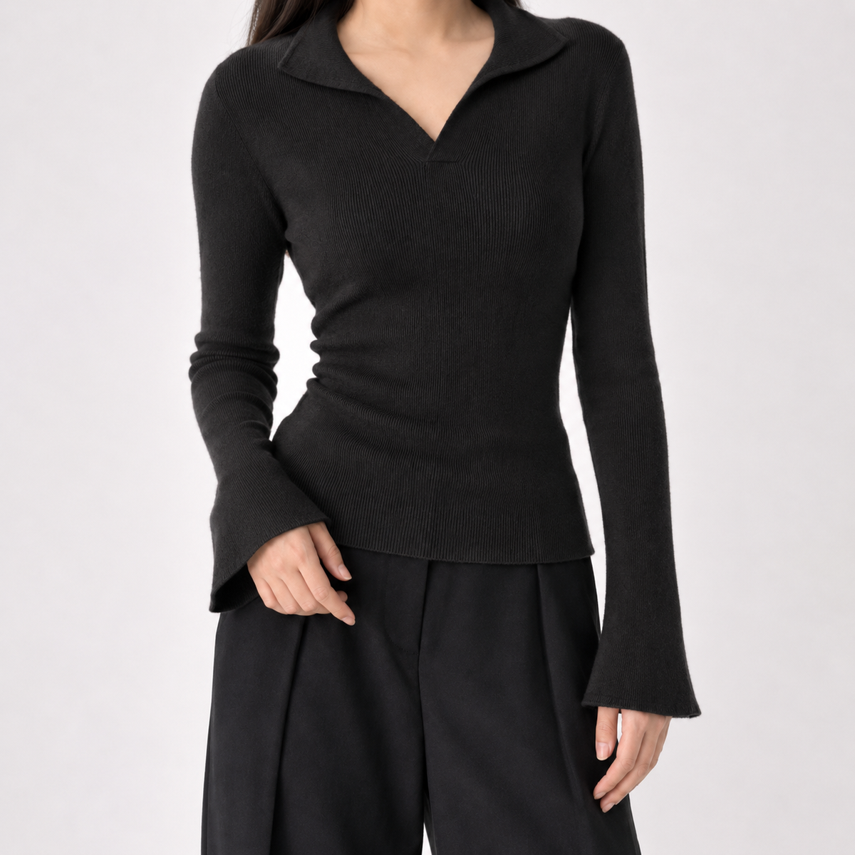 Livia V Neck Top - Black
