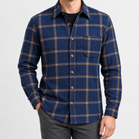 Duns Fleece Lined Shirt - Blue Tan Windowpane