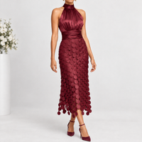 Yearby Halter Midi Dress - Burgundy