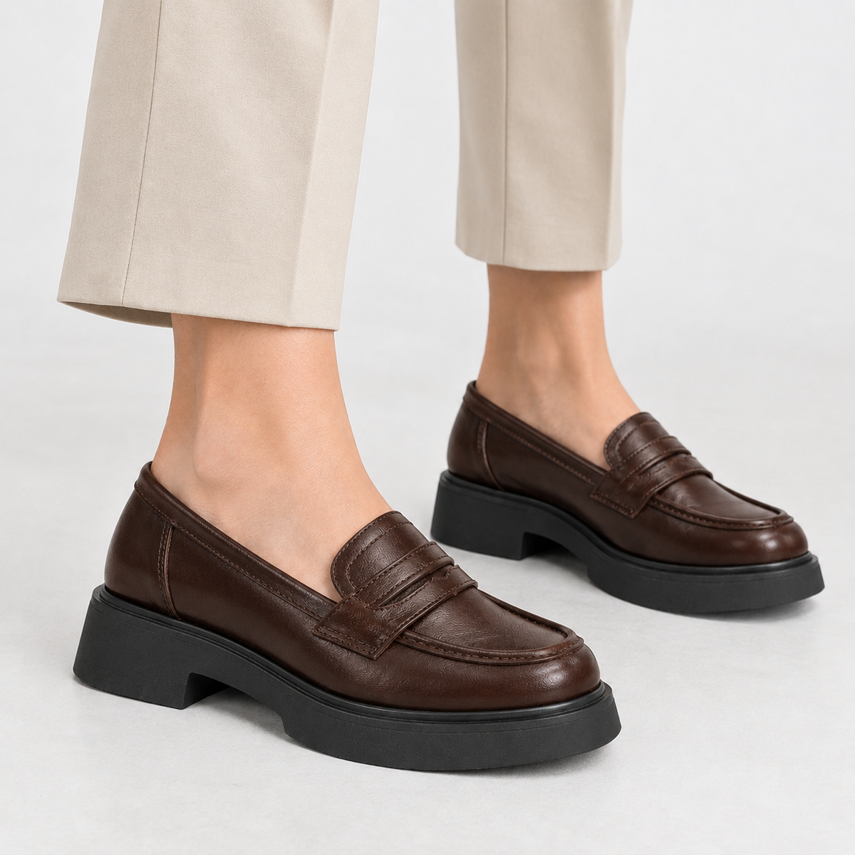 Verona Block Heel Loafers - Brown