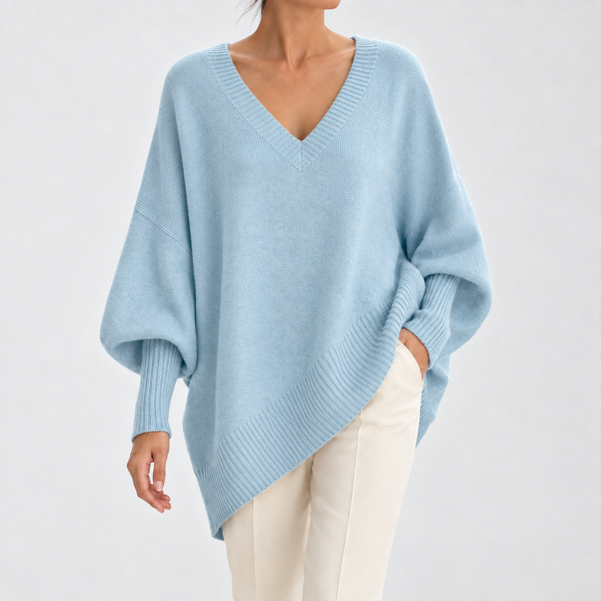 Giulia V-Neck Sweater - V-neck Light Blue