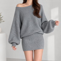 Paula Off-Shoulder Knit Set - Gray