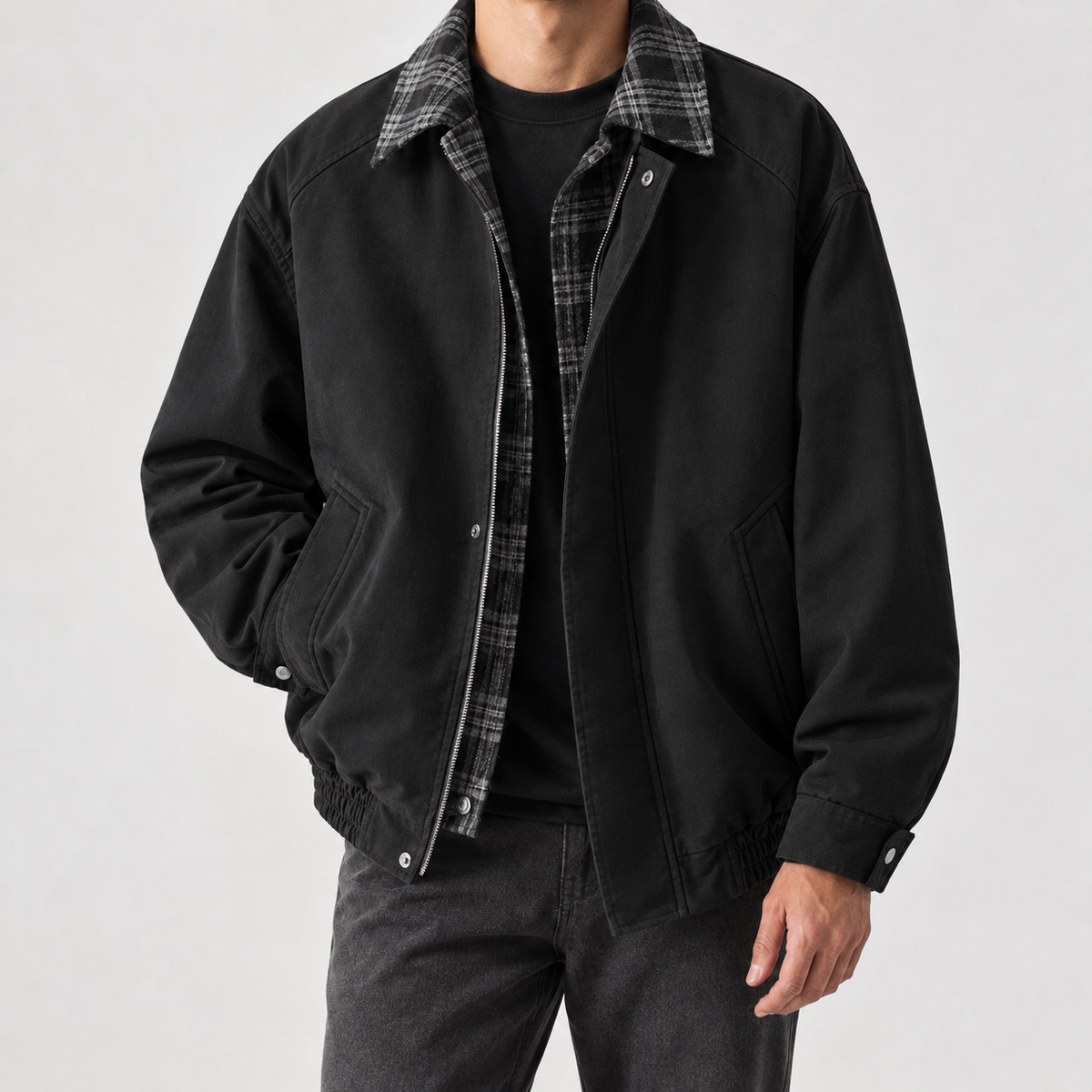 Lauder Plaid Collar Jacket - Black
