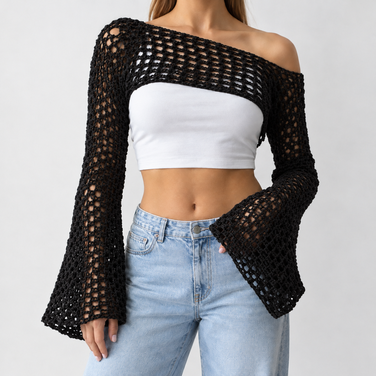 Crakehall Open Knit Shrug - Black