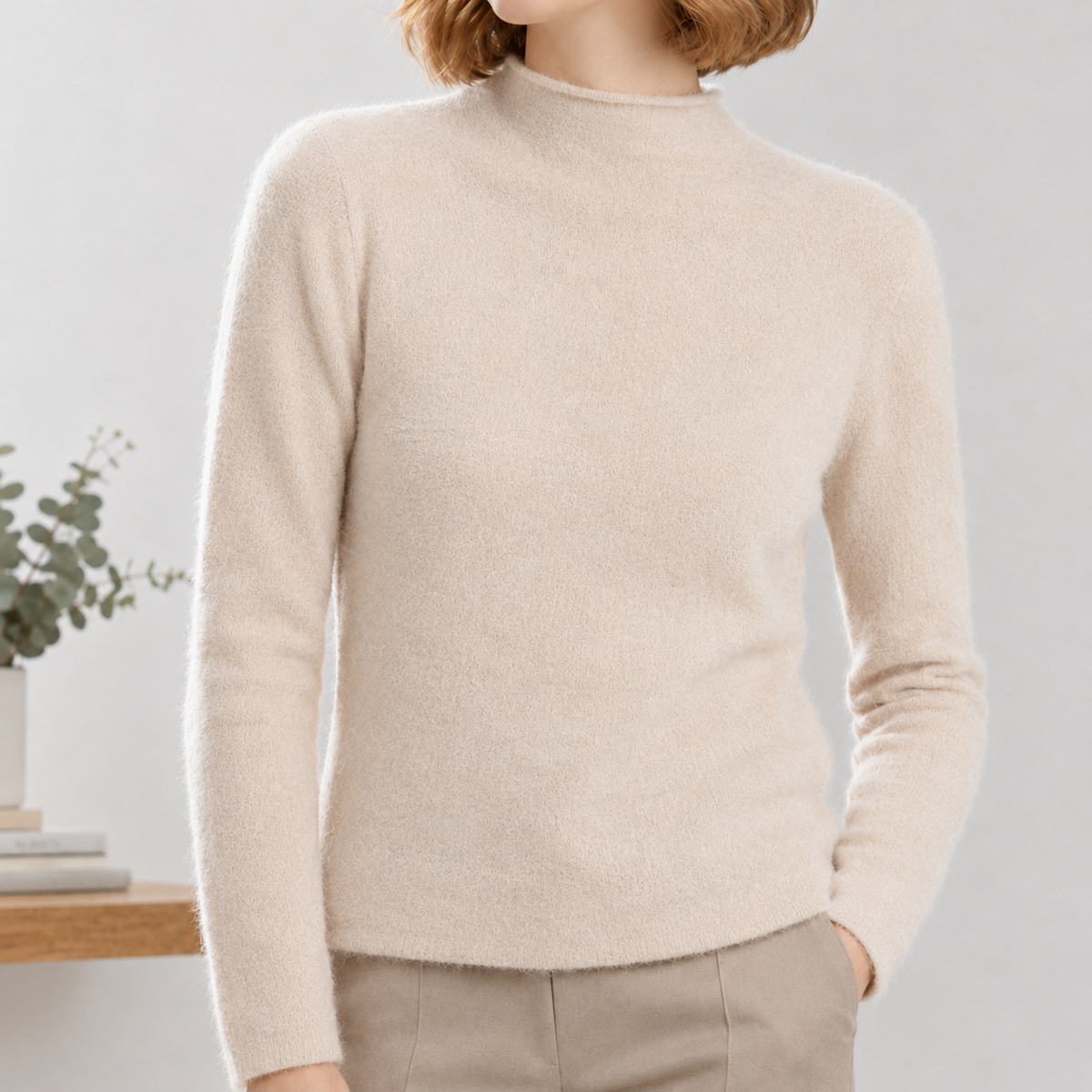 Riley Half Turtleneck Sweater - Beige