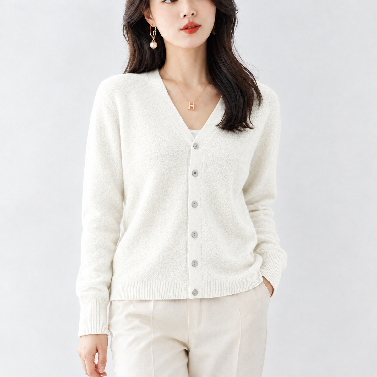 Lasborough V-Neck Cardigan - White