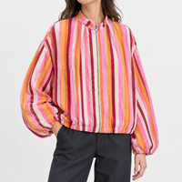 Odette Striped Bomber Jacket - Red Stripes