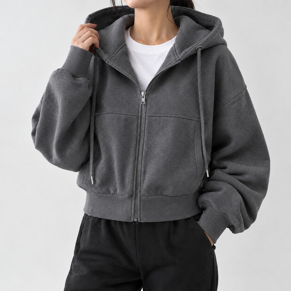 Gerrans Cropped Zip Hoodie - Dark Gray