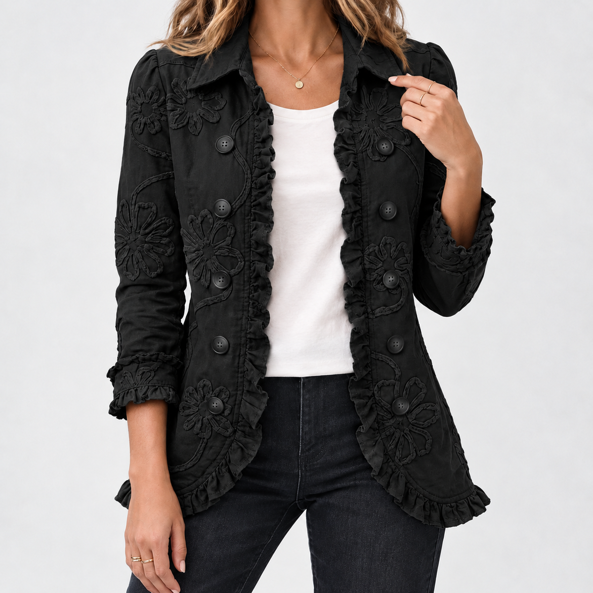 Scotby Ruffle Trim Jacket - Black