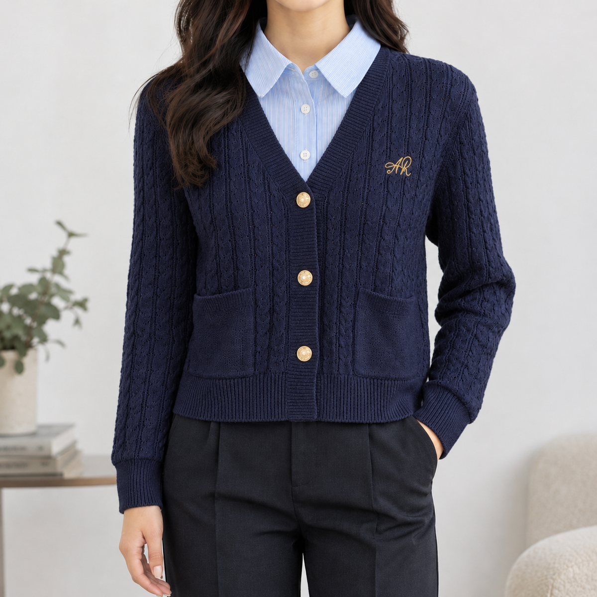 Kirkton Collared Knit Cardigan - Navy