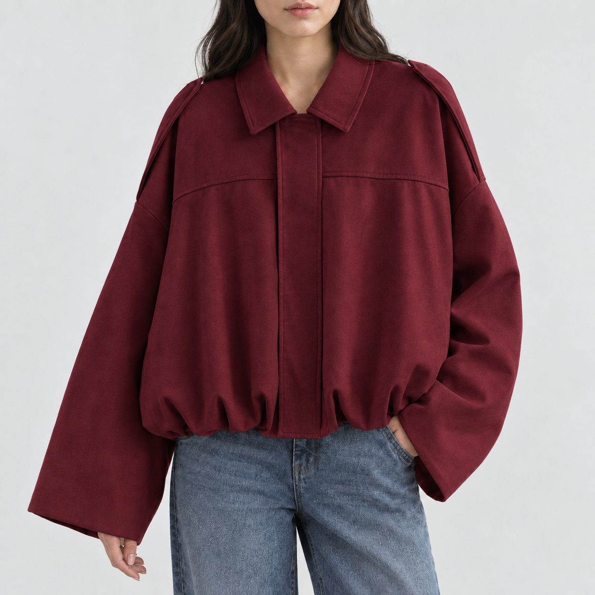 Brendon Suede Bomber Jacket - Wine Red