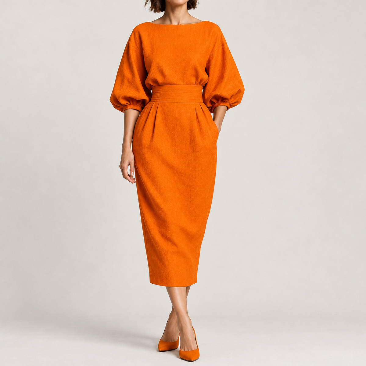 Hambledon Tailored Midi Dress - Orange