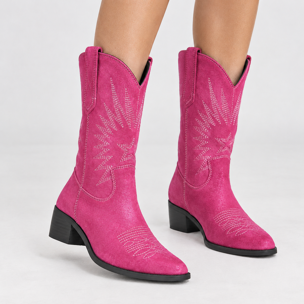 Helwith Suede Western Boots - Pink